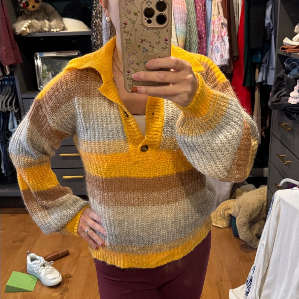 Something Navy Stripped Polo Sweater